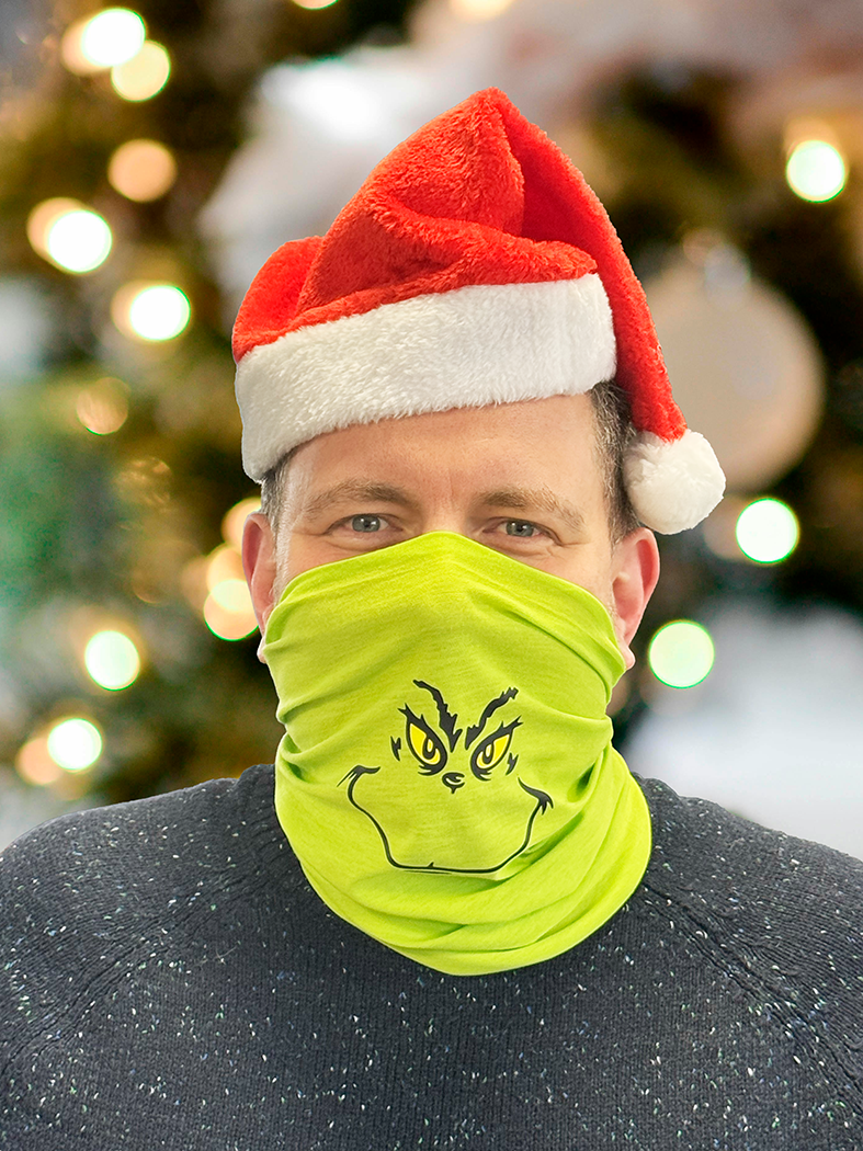 Hi Vis Lime Green Face Snood and Santa Hat