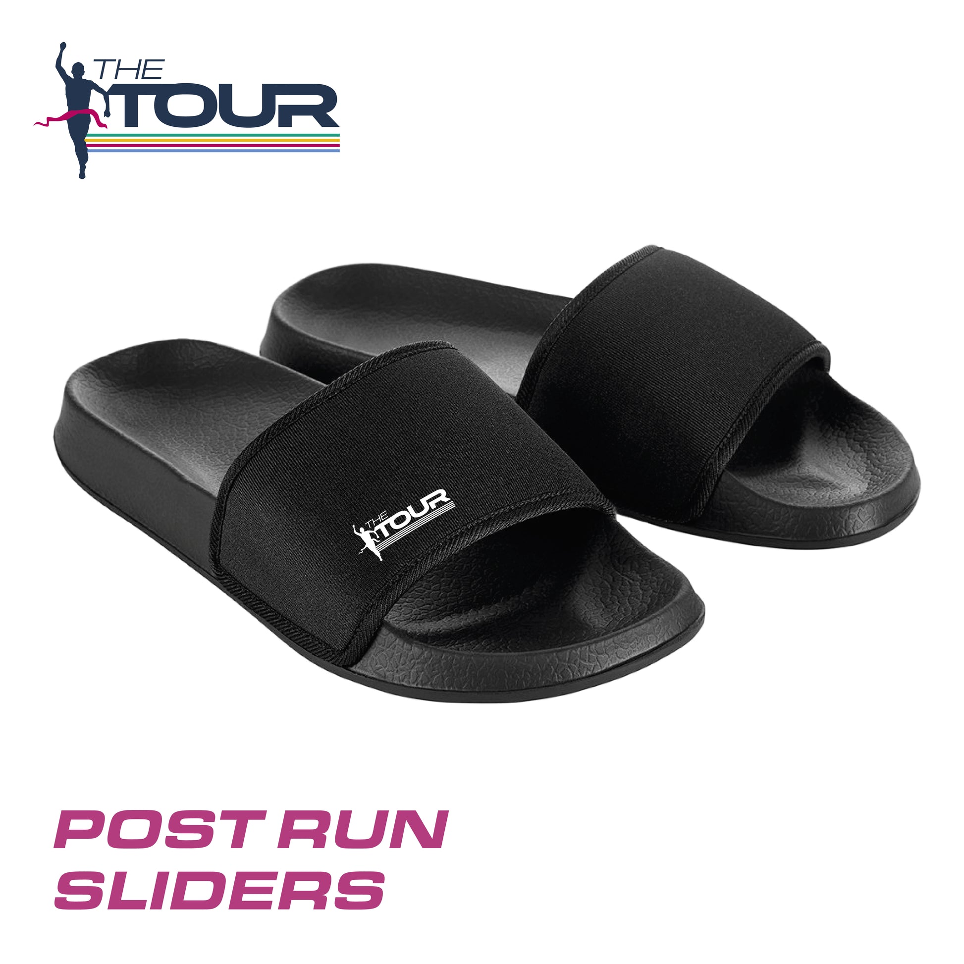 Black slides with 'The Tour' logo on a white background